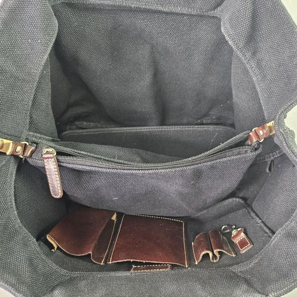 Levenger Leather Brown and Black Canvas Tote Carryall Bag Great condition - Picture 6 of 6